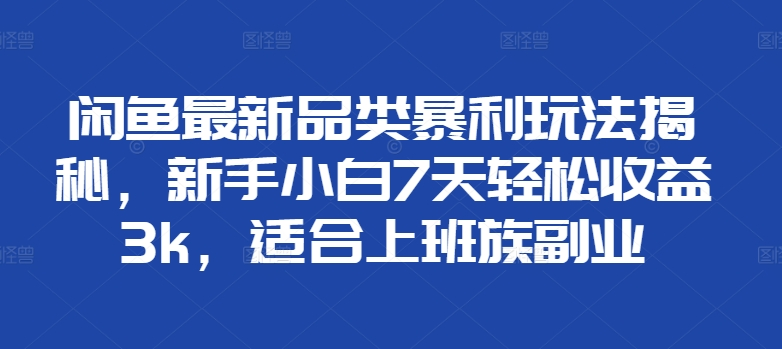 闲鱼最新品类暴利玩法揭秘，新手小白7天轻松赚3000+，适合上班族副业-互创学社