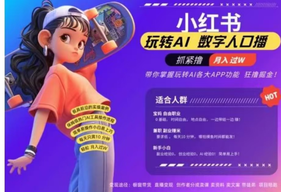 小红书数字人暴力起号，AI改写文案，流量火爆月入破W轻松拿捏，再也不用费劲录口播-互创学社