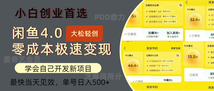 闲鱼0成本极速变现项目，多种变现方式，单号日入500+最新玩法-互创学社