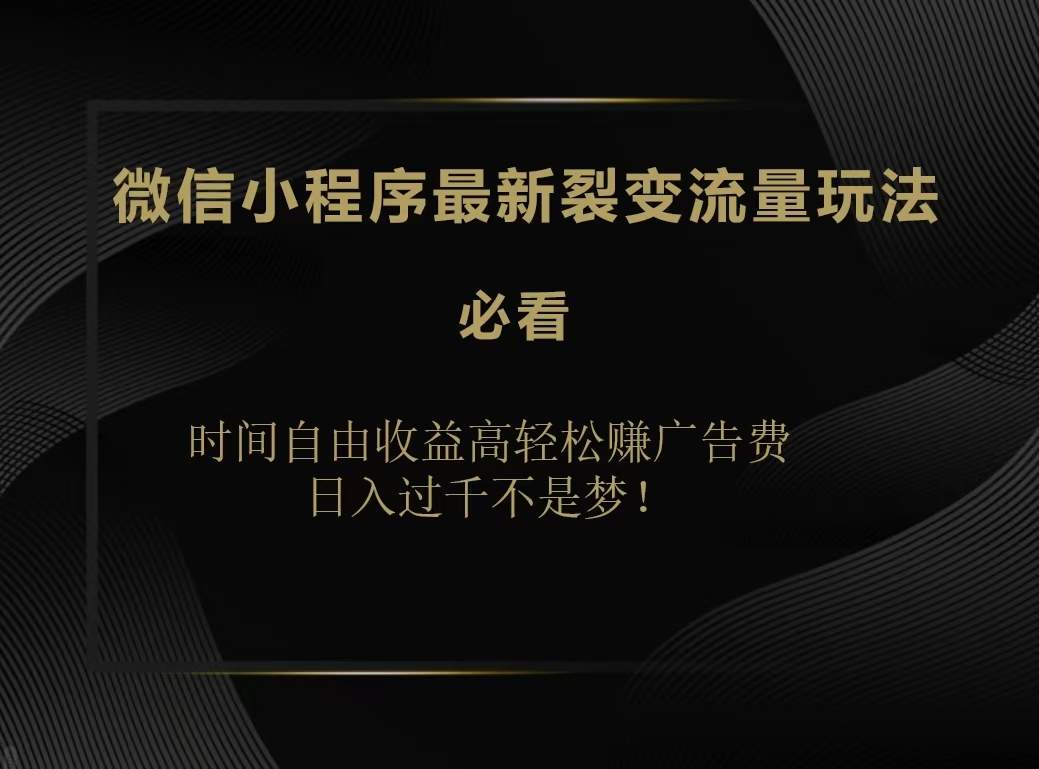 微信小程序最新裂变流量玩法，时间自由收益高轻松赚广告费，日入200-500+-互创学社