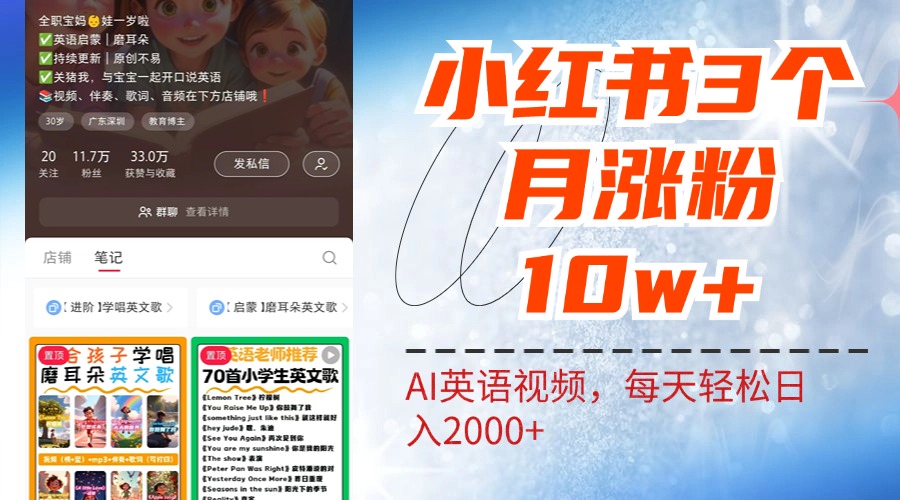 小红书三个月涨粉10W！AI英语视频0成本制作，每天轻松日入2000+-互创学社