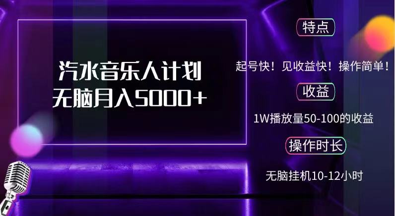 抖音汽水音乐人，计划无脑月入5000+-互创学社