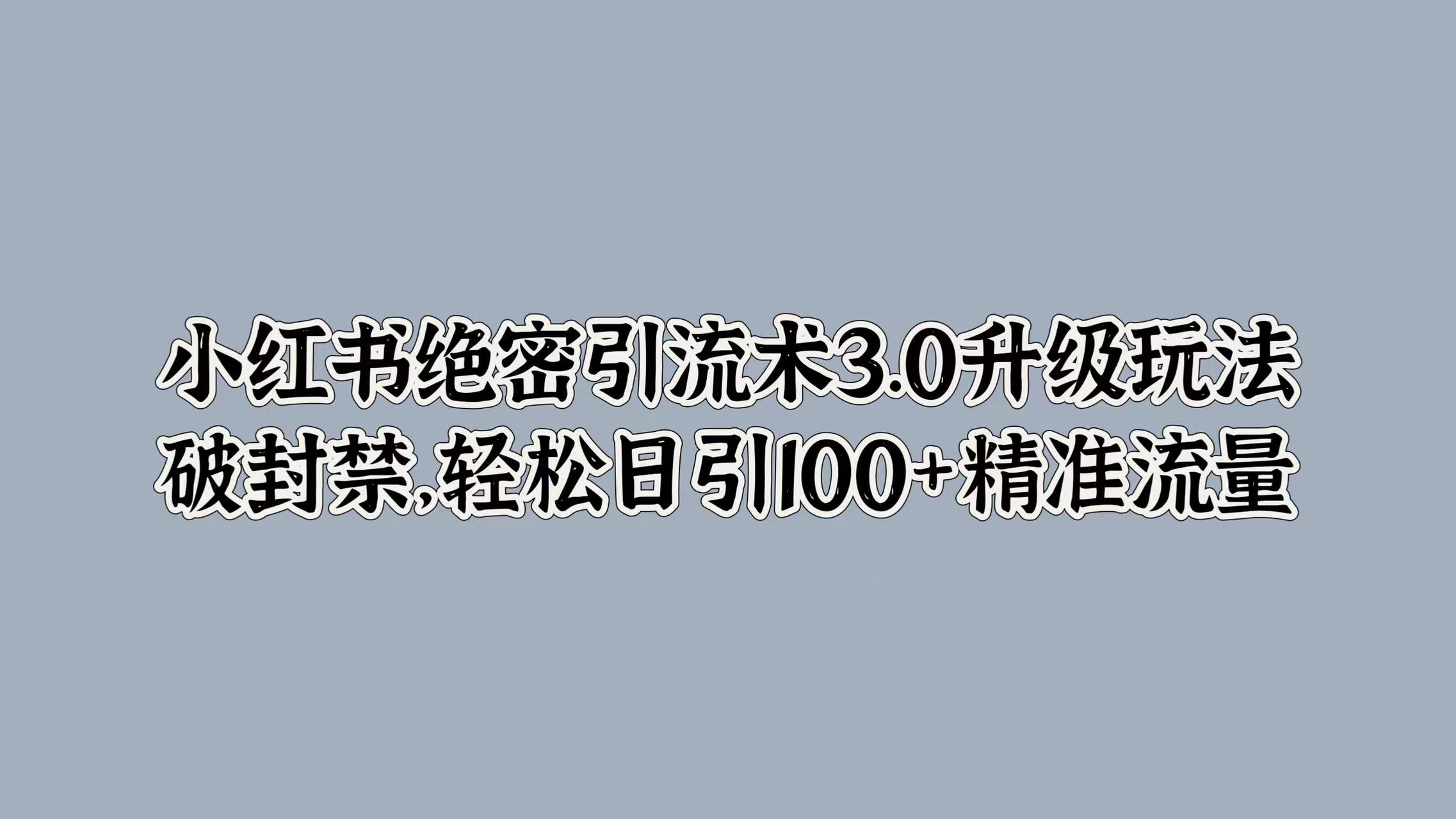 小红书绝密引流术3.0升级玩法，破封禁，轻松日引100+精准流量-互创学社