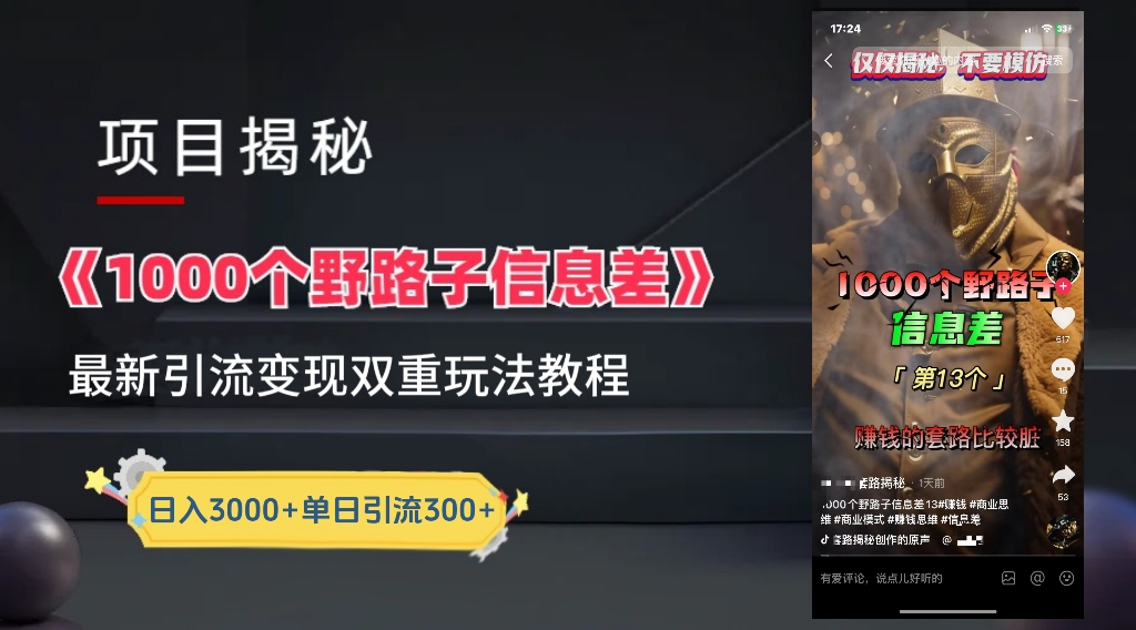 最新一千个野路子信息差玩法教程如何变现＋引流的玩法具体拆解！！！-互创学社