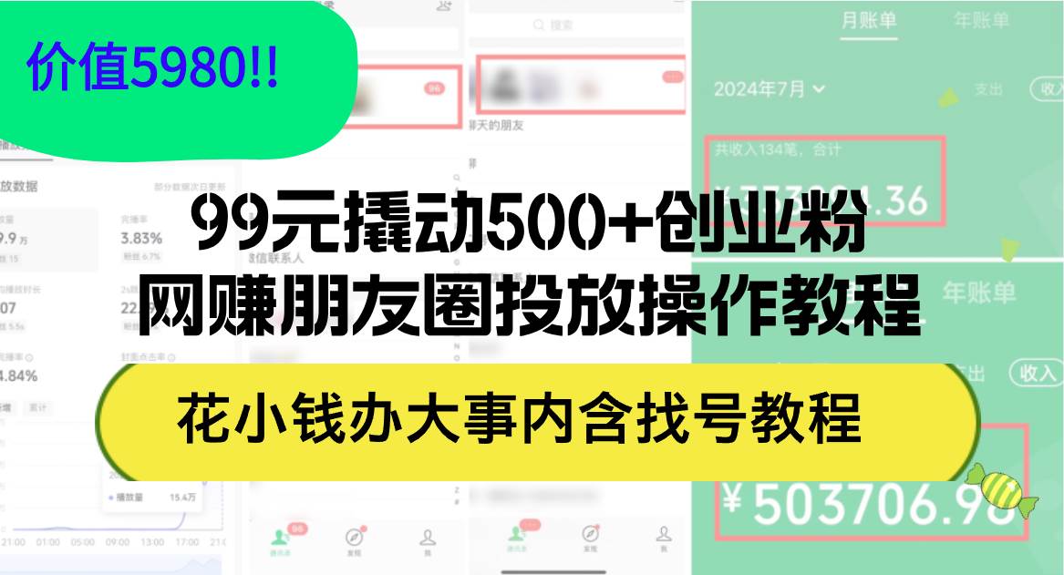 99元撬动500+创业粉，网赚朋友圈投放操作教程价值5980！花小钱办大事内…-互创学社